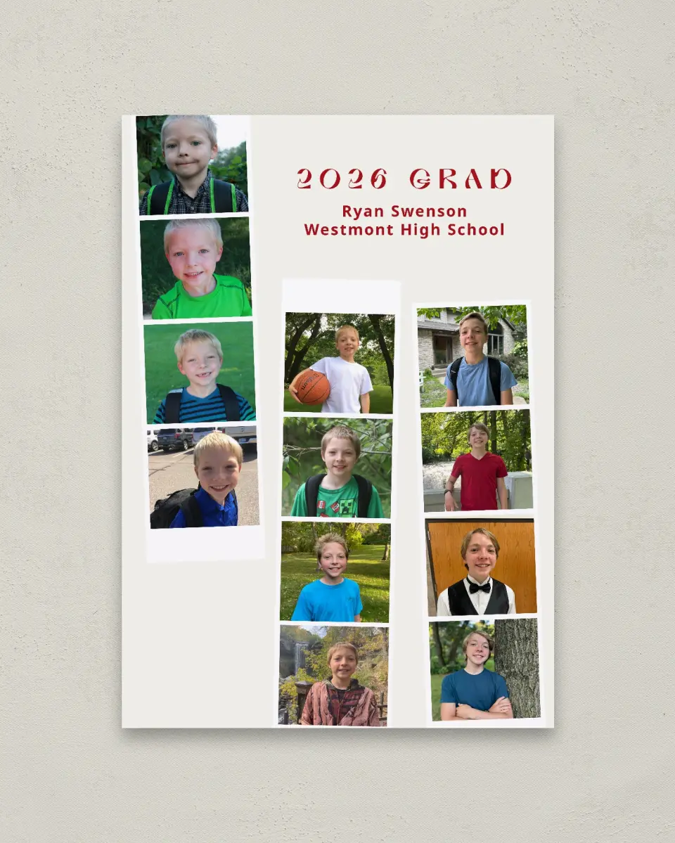 This is a 20" x 28" Welcome Grad Sign called Memory Lane printed in full color