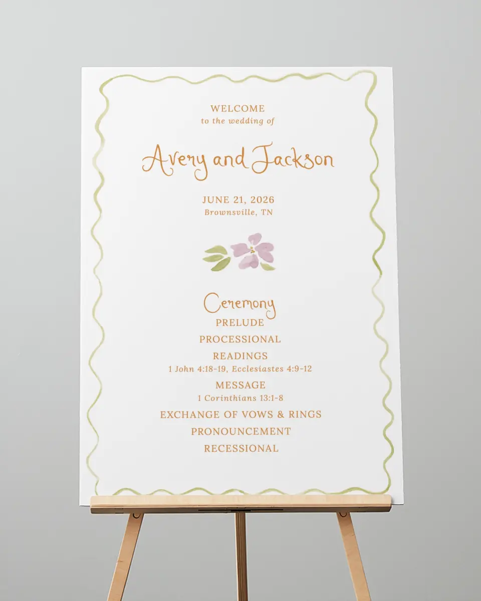 This is a 20" x 28" Ceremony Sign called Floral Whimsy printed in full color