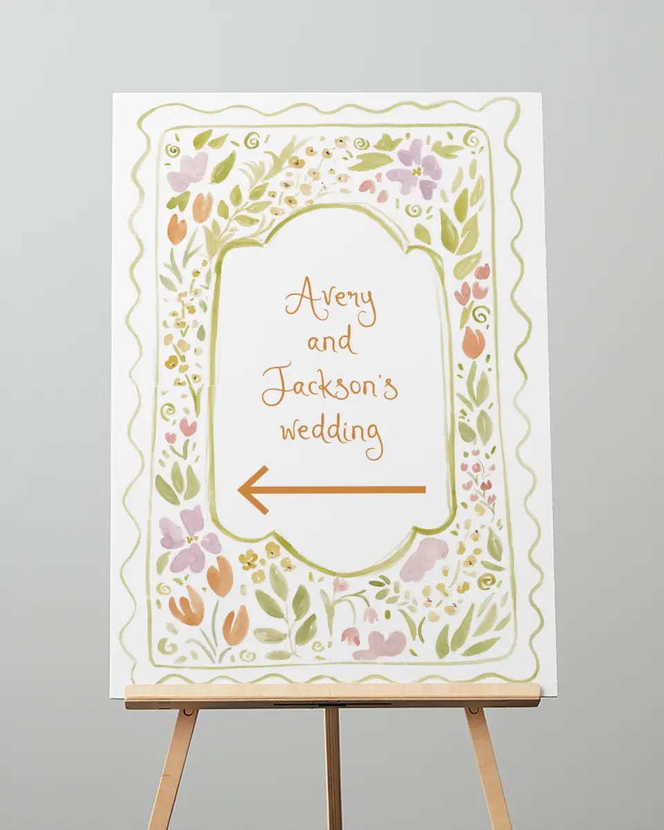 This is a 20" x 28" Direction Sign called Floral Whimsy printed in full color