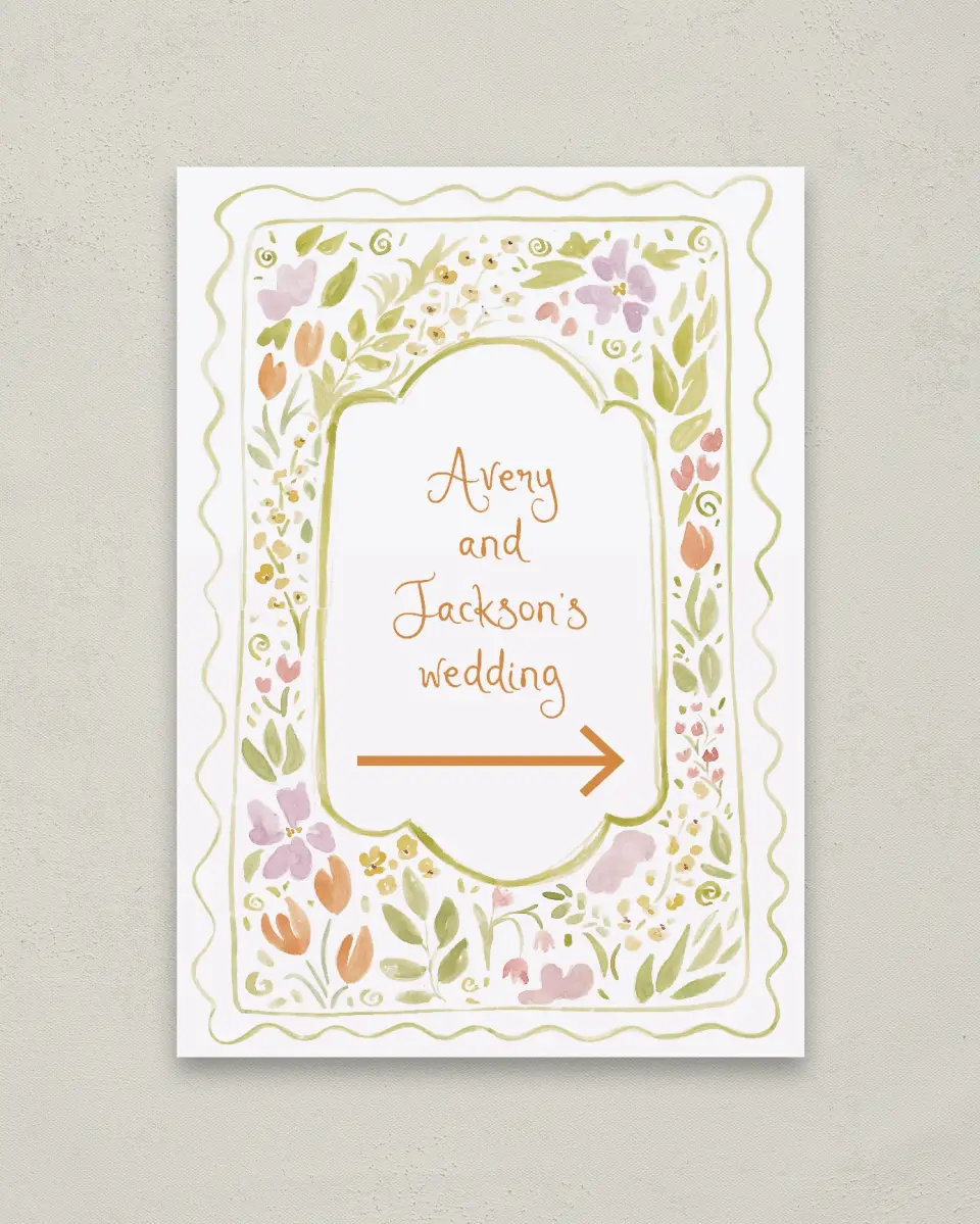 This is a 20" x 28" Direction Sign called Floral Whimsy printed in full color