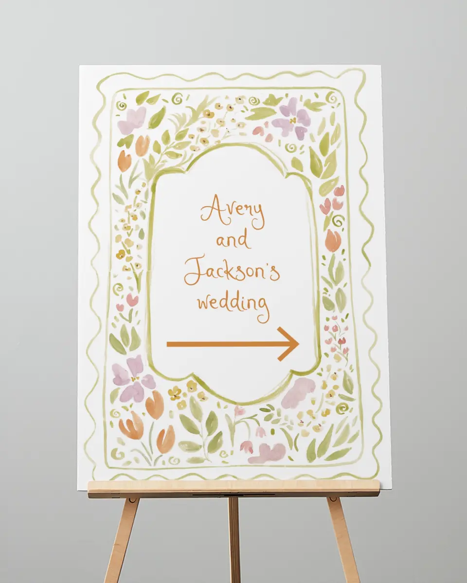 This is a 20" x 28" Direction Sign called Floral Whimsy printed in full color
