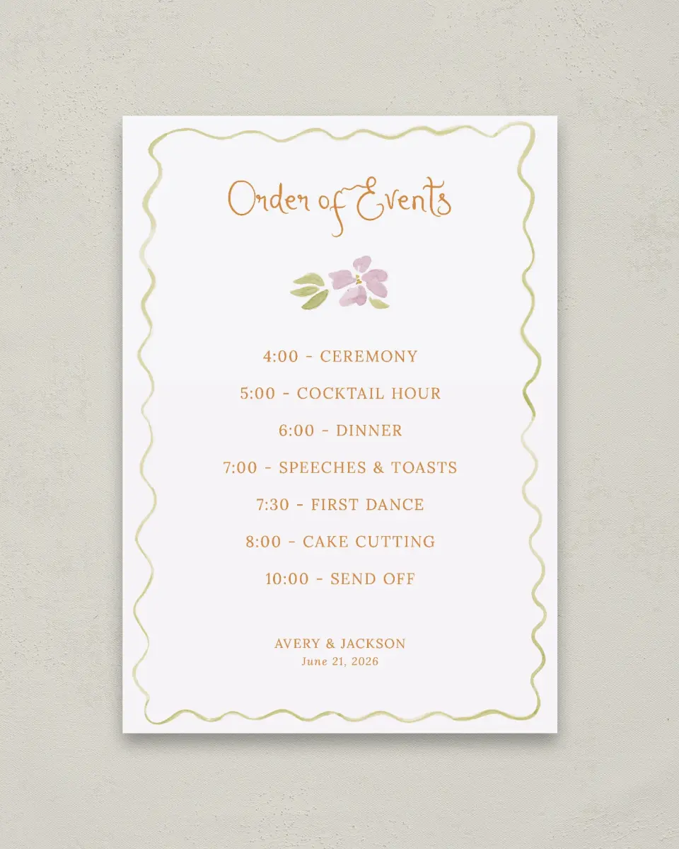 This is a 20" x 28" Schedule Sign called Floral Whimsy printed in full color