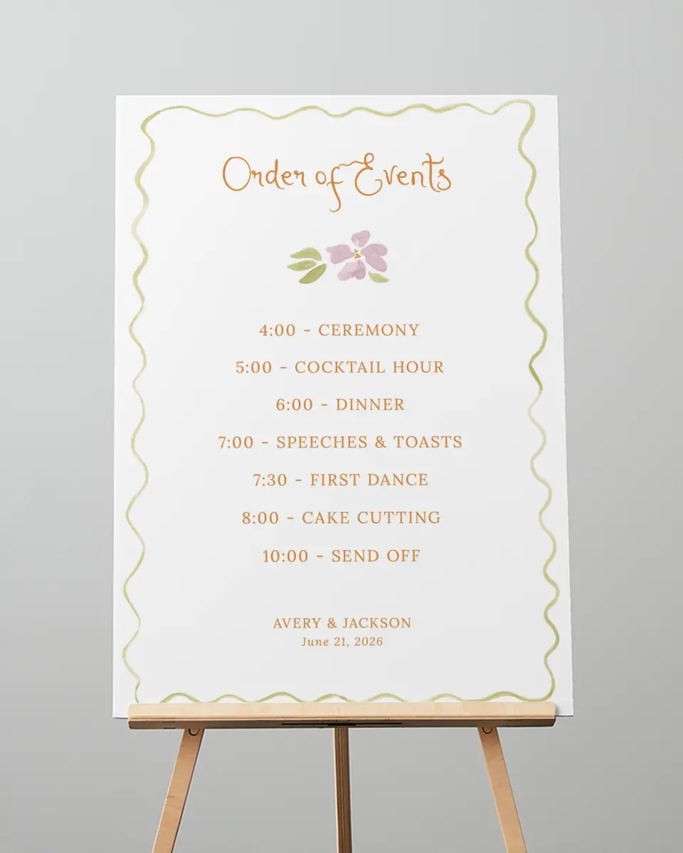 This is a 20" x 28" Schedule Sign called Floral Whimsy printed in full color