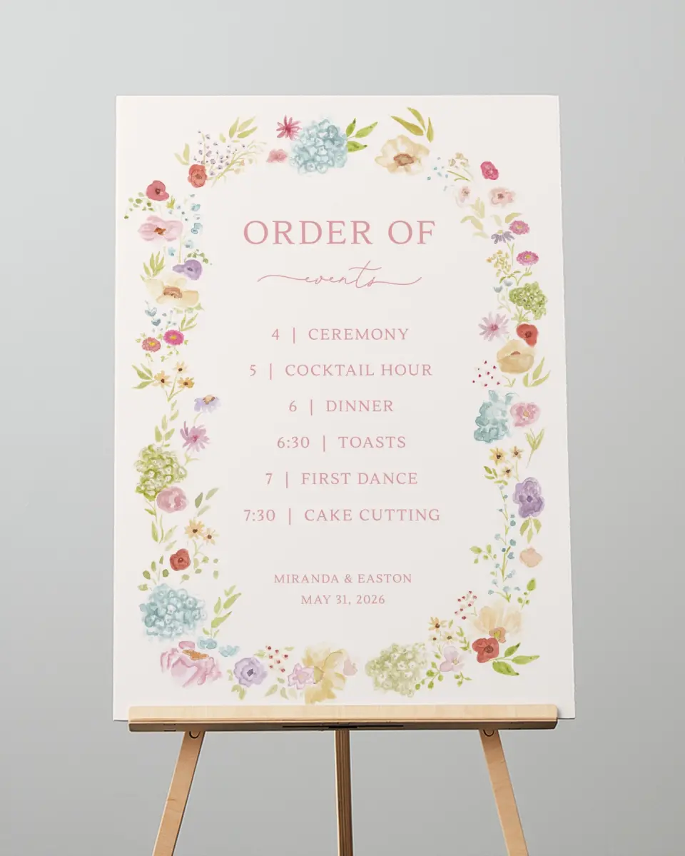 This is a 20" x 28" Schedule Sign called Dainty Garden printed in full color