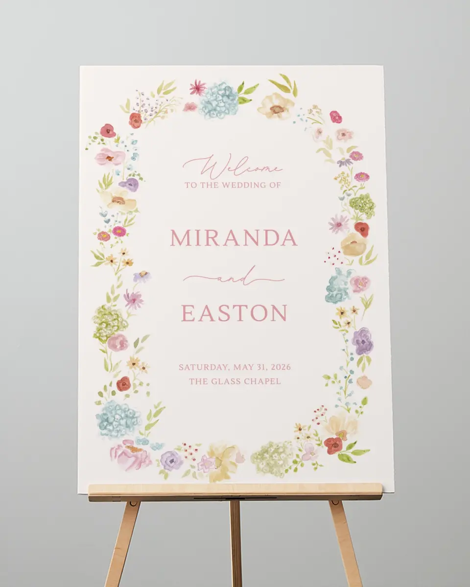 This is a 20" x 28" Welcome Sign called Dainty Garden printed in full color