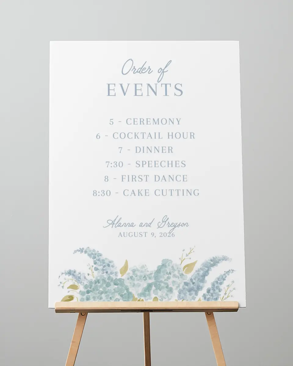This is a 20" x 28" Schedule Sign called Dashing Delphinium printed in full color