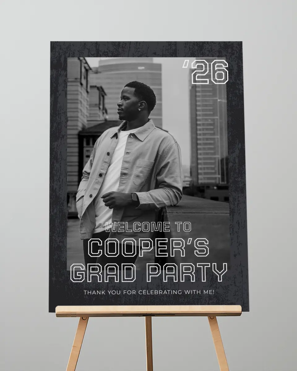This is a 20" x 28" Welcome Grad Sign called Future Forward printed in full color