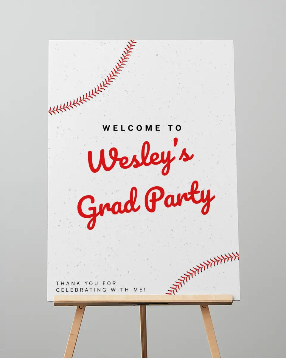 This is a 20" x 28" Welcome Grad Sign called Homerun Hero printed in full color