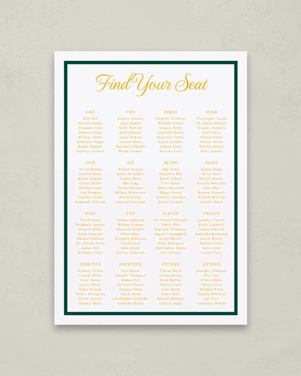 This is a 20" x 28" Seating Chart Sign called Lasting Legacy printed in full color with Silver foil