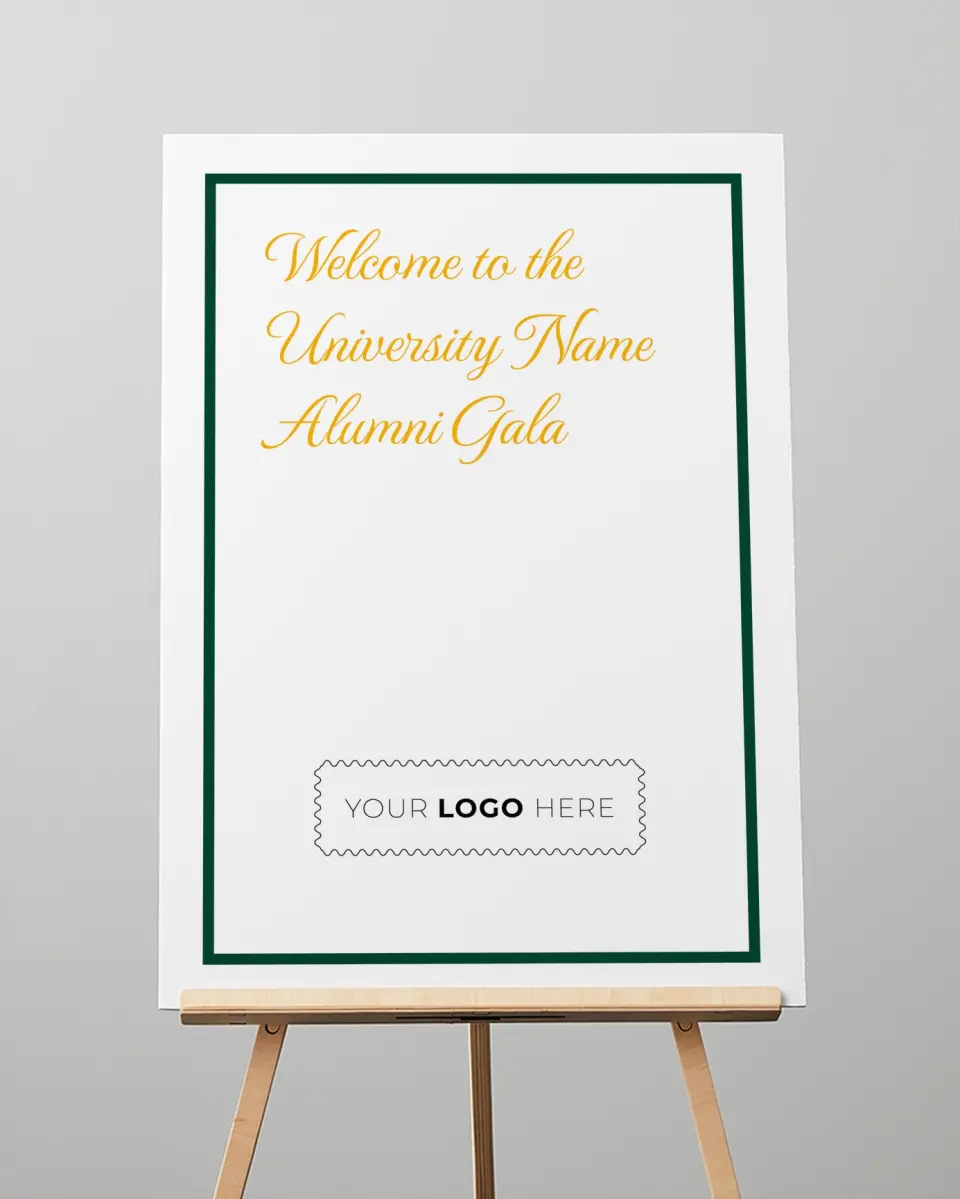 This is a 20" x 28" Welcome Sign called Lasting Legacy printed in full color with Rose Gold foil