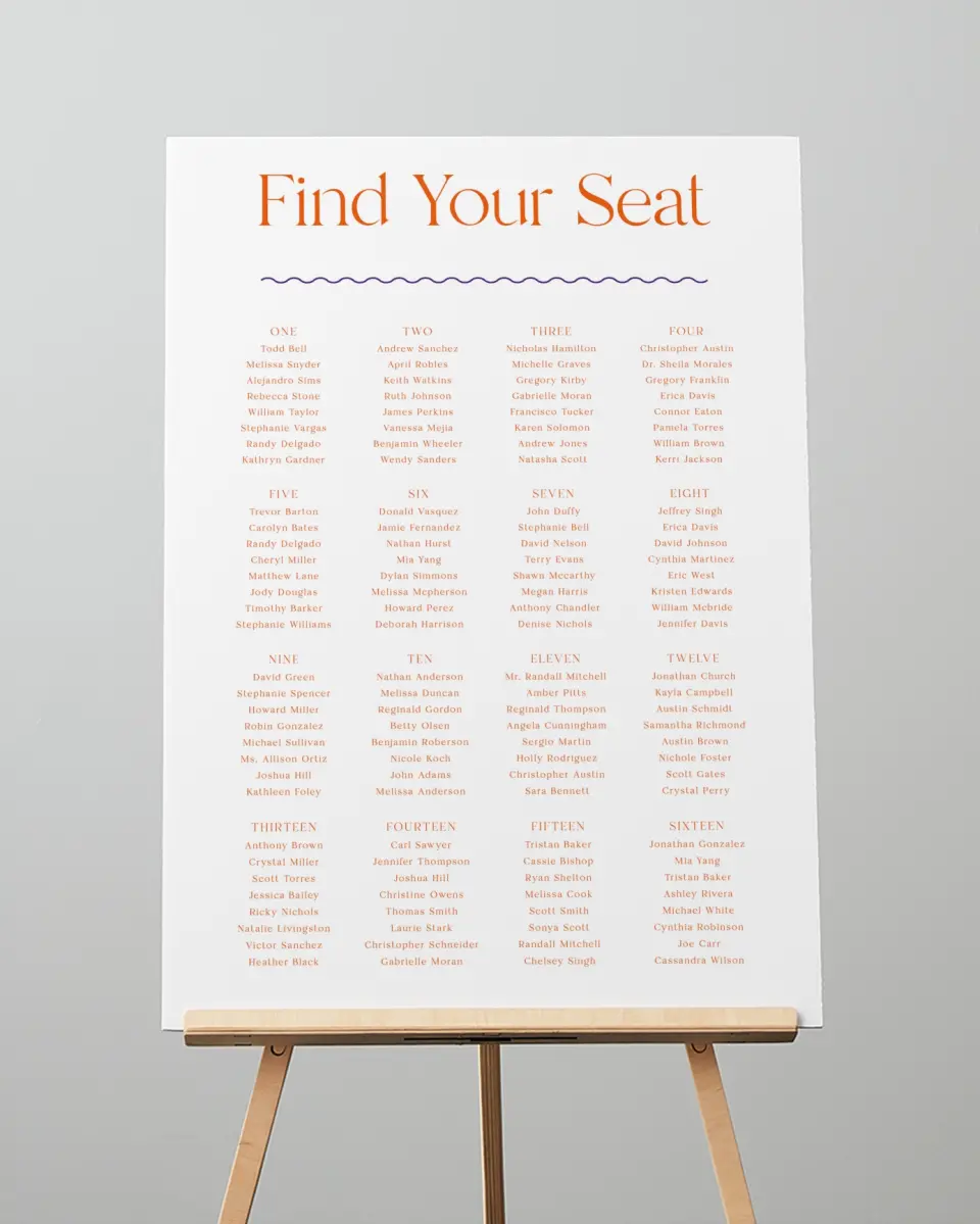 This is a 20" x 28" Seating Chart Sign called Scholarly Soirée printed in full color