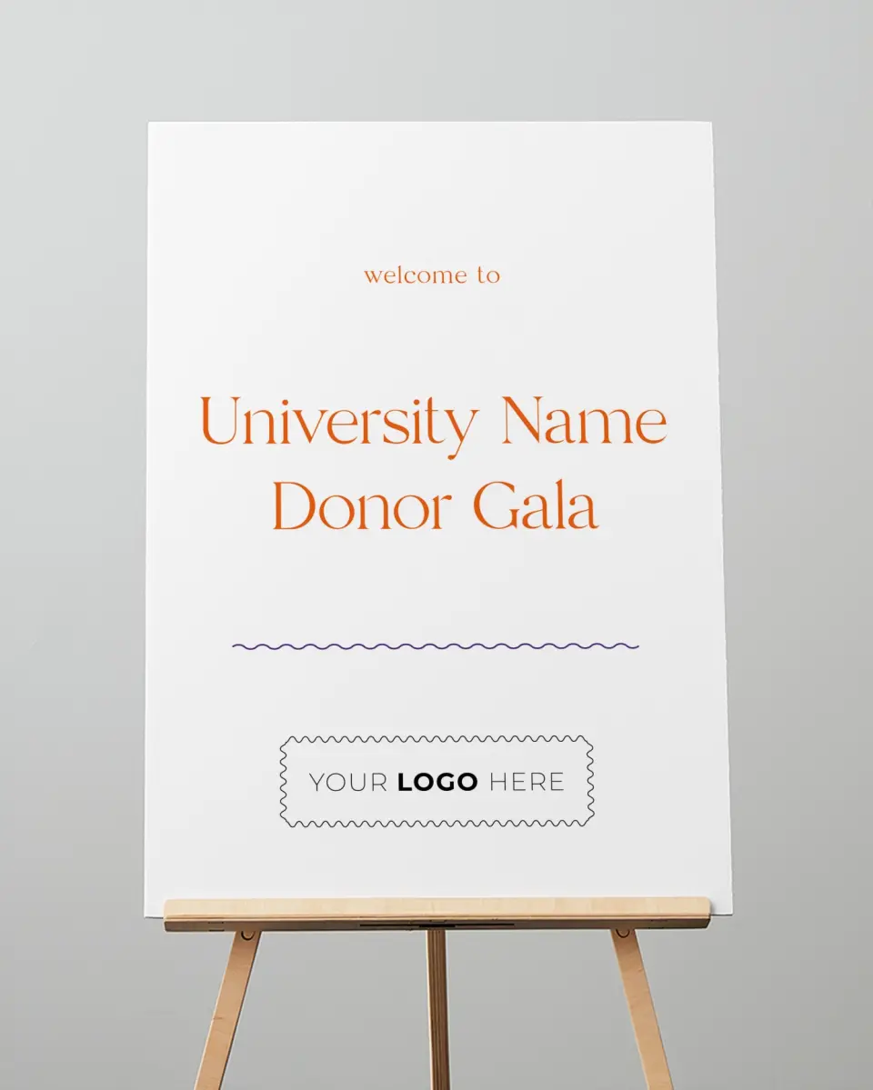 This is a 20" x 28" Welcome Sign called Scholarly Soirée printed in full color with Silver foil
