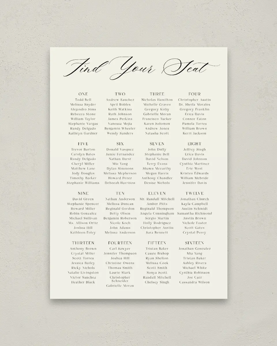 This is a 20" x 28" Seating Chart Sign called Giving Grace printed in full color