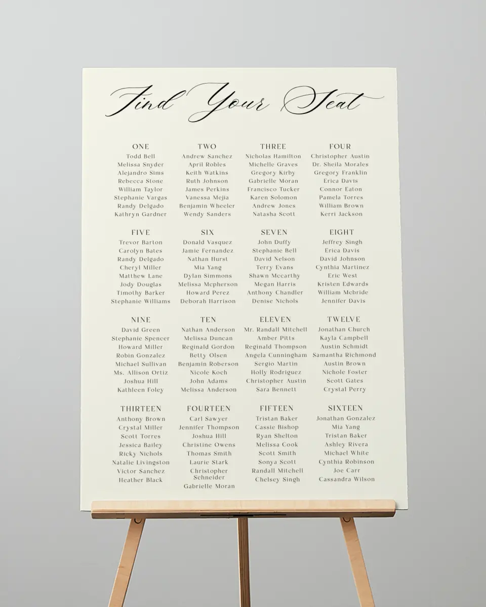 This is a 20" x 28" Seating Chart Sign called Giving Grace printed in full color