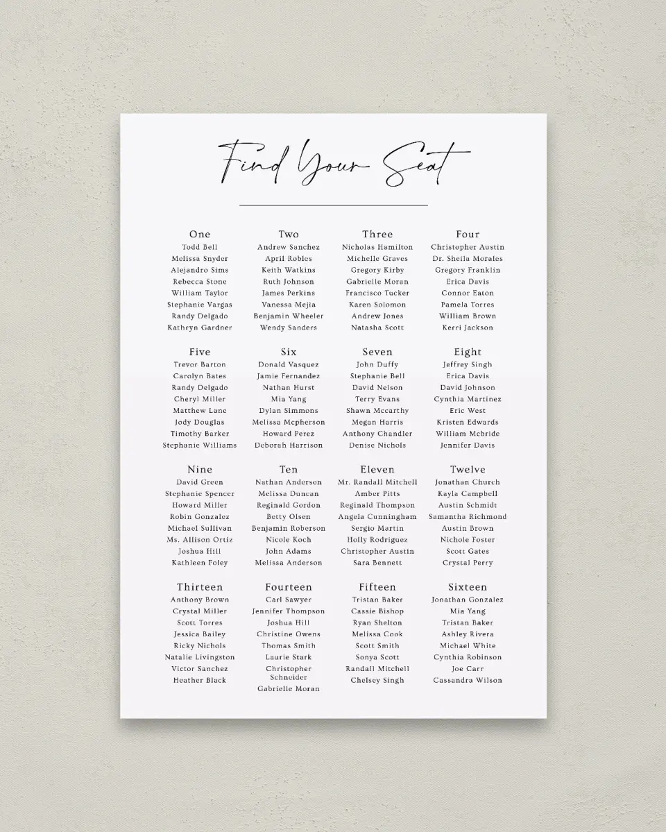 This is a 20" x 28" Seating Chart Sign called Starlight Gala printed in full color