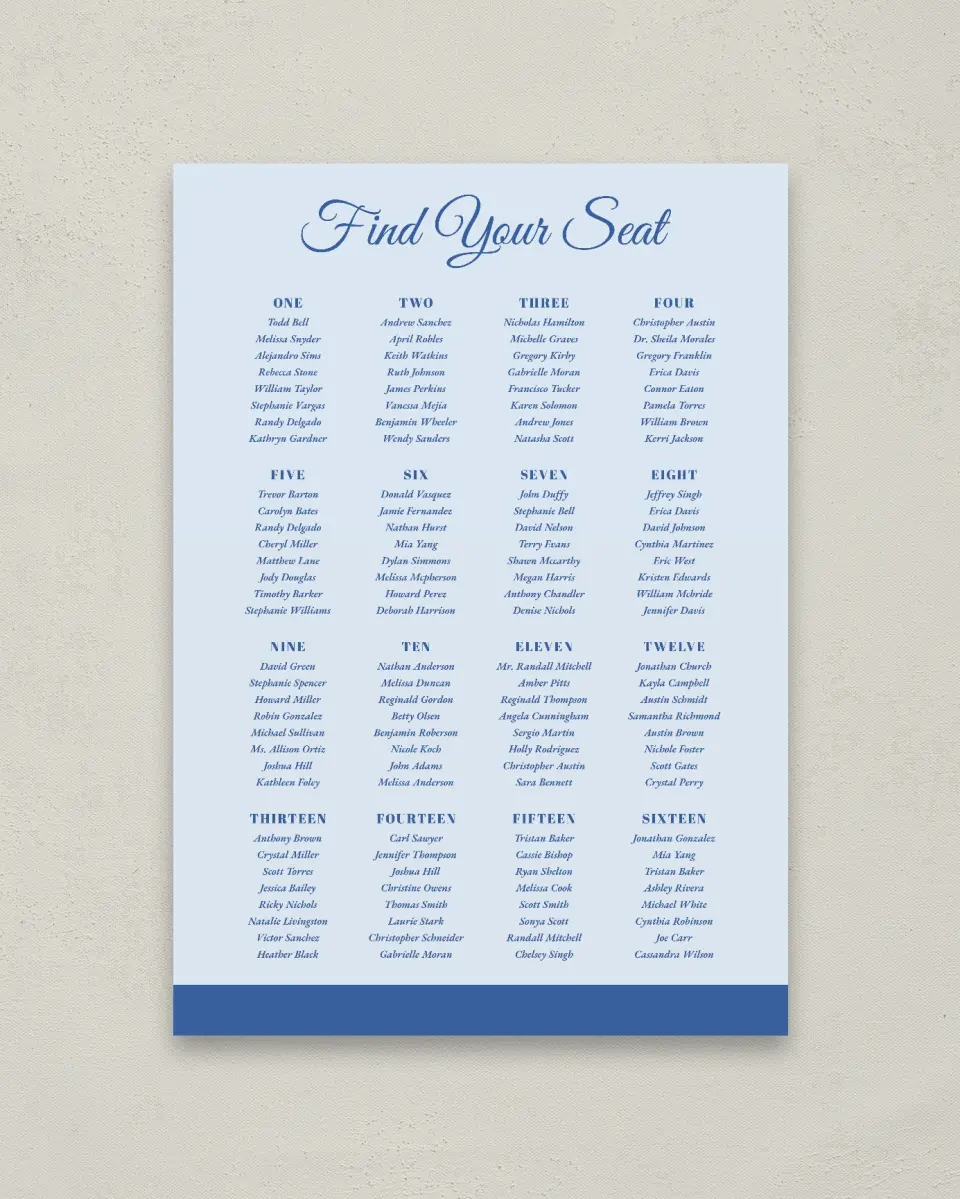 This is a 20" x 28" Seating Chart Sign called Healing Hearts printed in full color with Silver foil