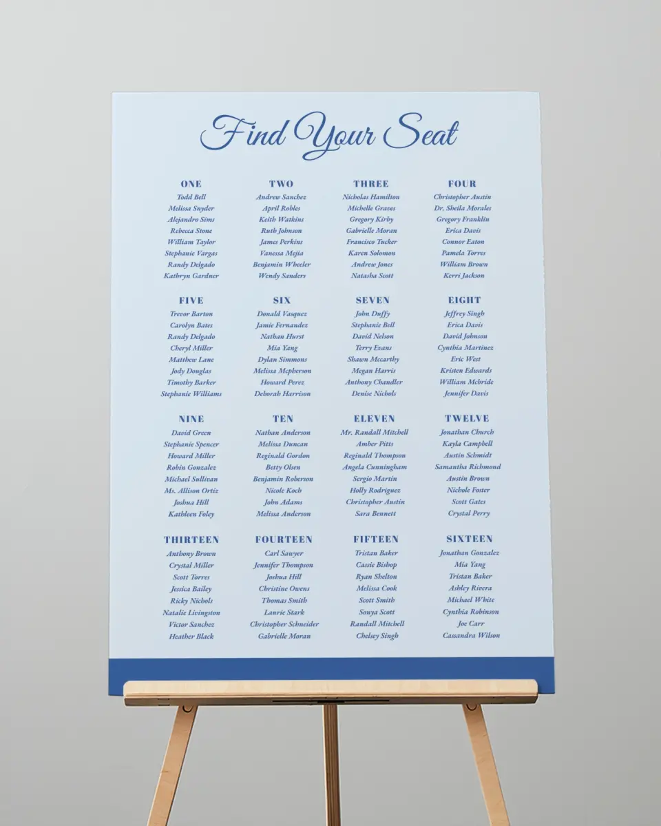 This is a 20" x 28" Seating Chart Sign called Healing Hearts printed in full color