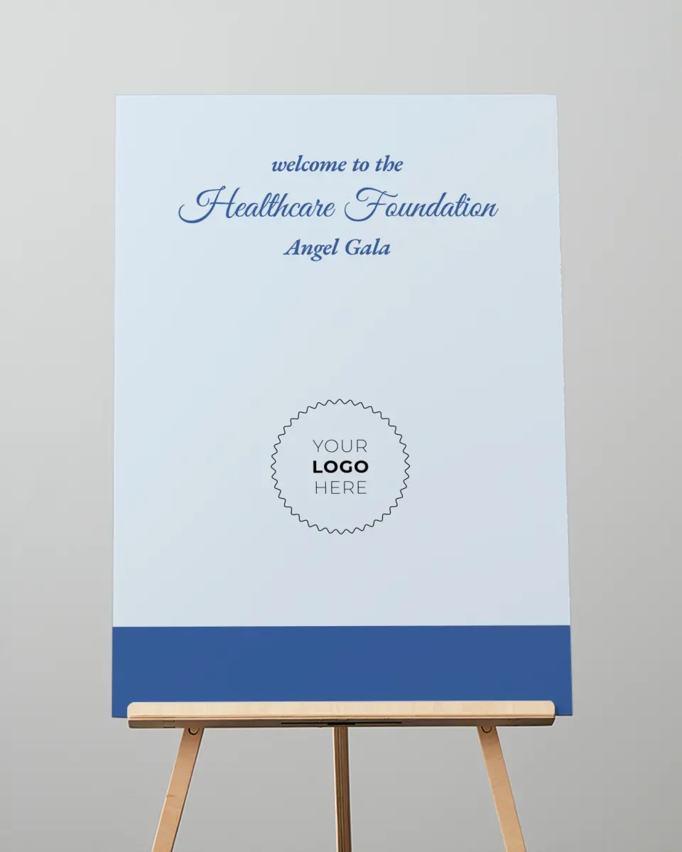 This is a 20" x 28" Welcome Sign called Healing Hearts printed in full color with Silver foil