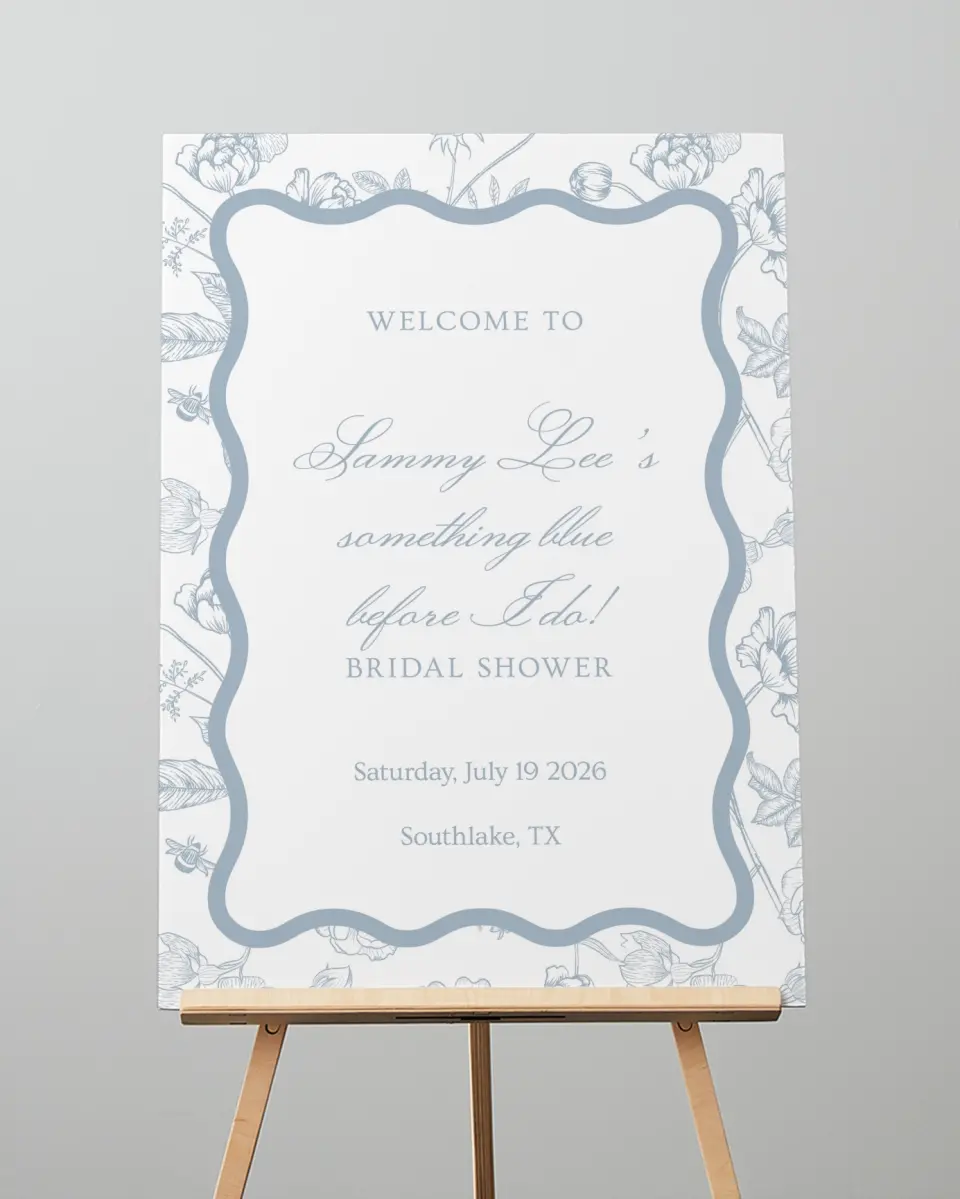 This is a 20" x 28" Welcome Sign called Something Blue printed in full color