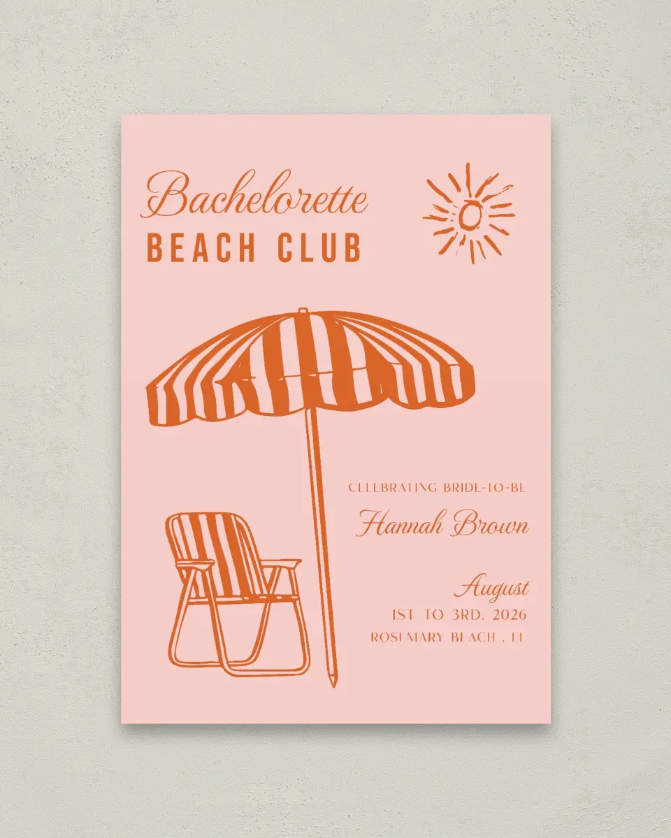 This is a 20" x 28" Welcome Sign called Bach Beach Club printed in full color
