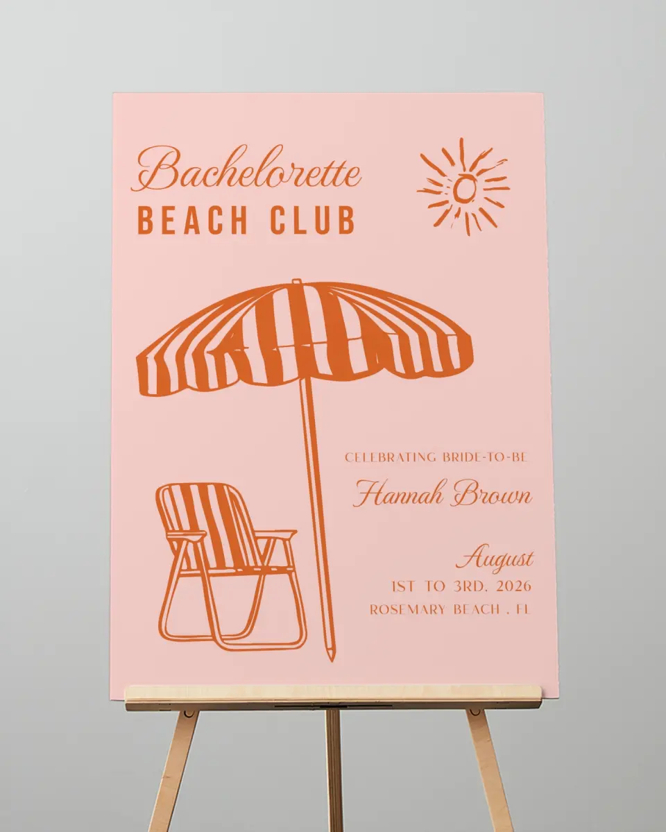 This is a 20" x 28" Welcome Sign called Bach Beach Club printed in full color