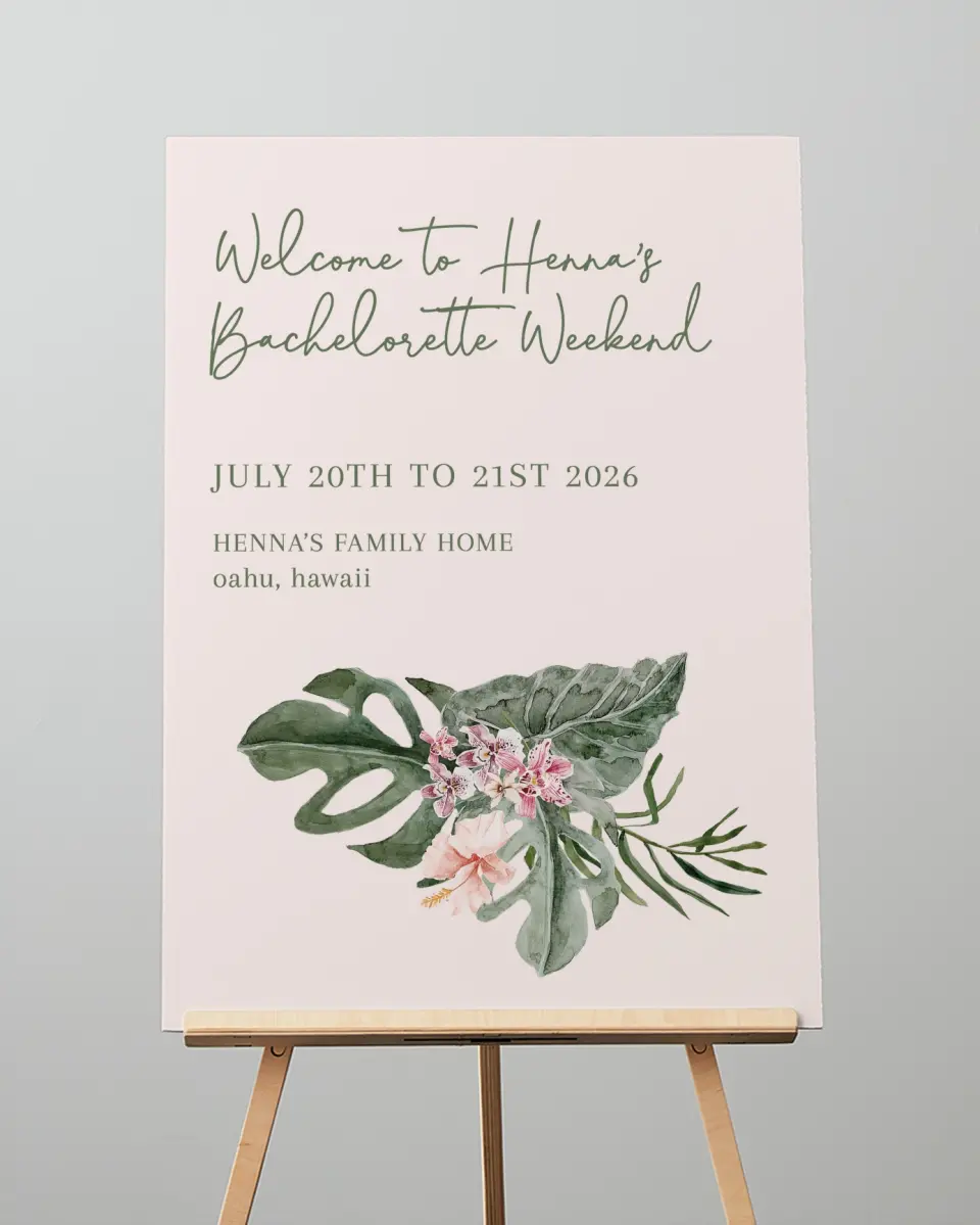 This is a 20" x 28" Welcome Sign called Idyllic Island printed in full color with Silver foil