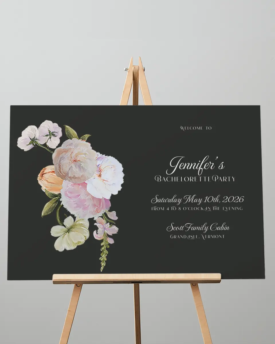 This is a 20" x 28" Welcome Sign called Floral Feels printed in full color