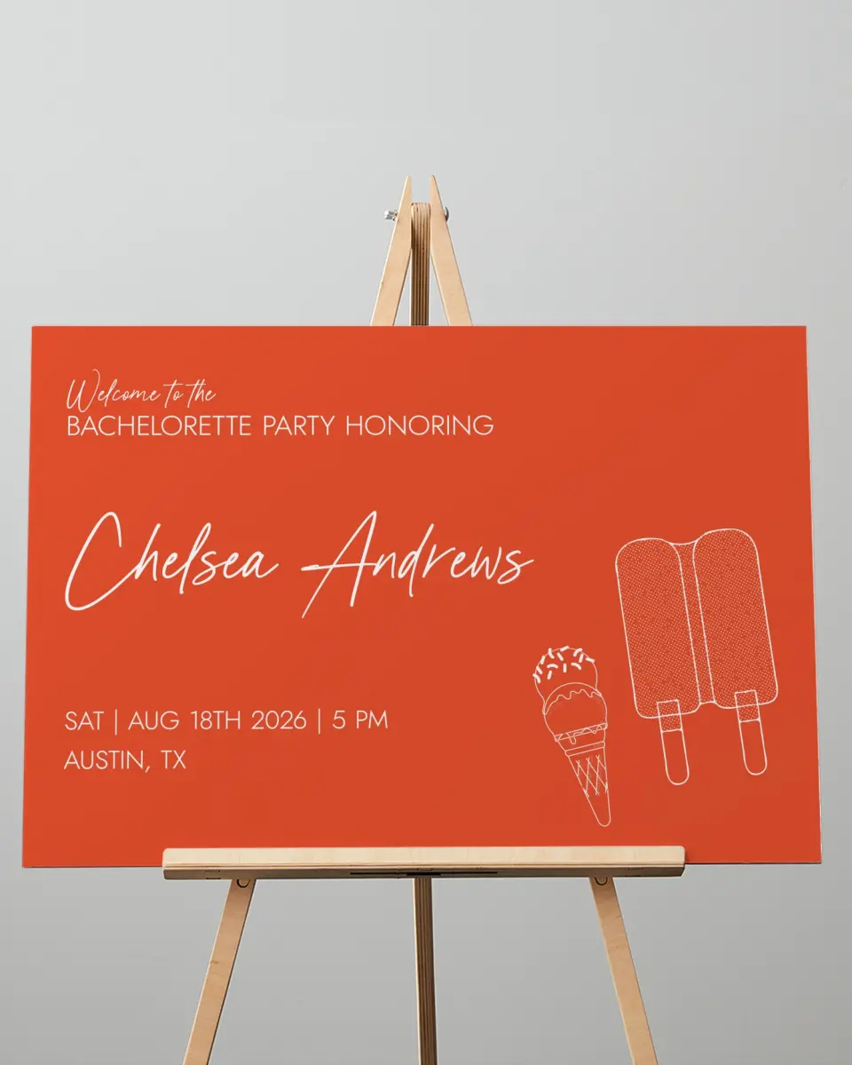 This is a 20" x 28" Welcome Sign called Sweet Treats printed in full color with Silver foil