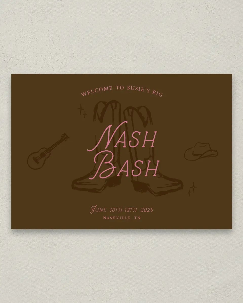 This is a 20" x 28" Welcome Sign called Nash Bash printed in full color
