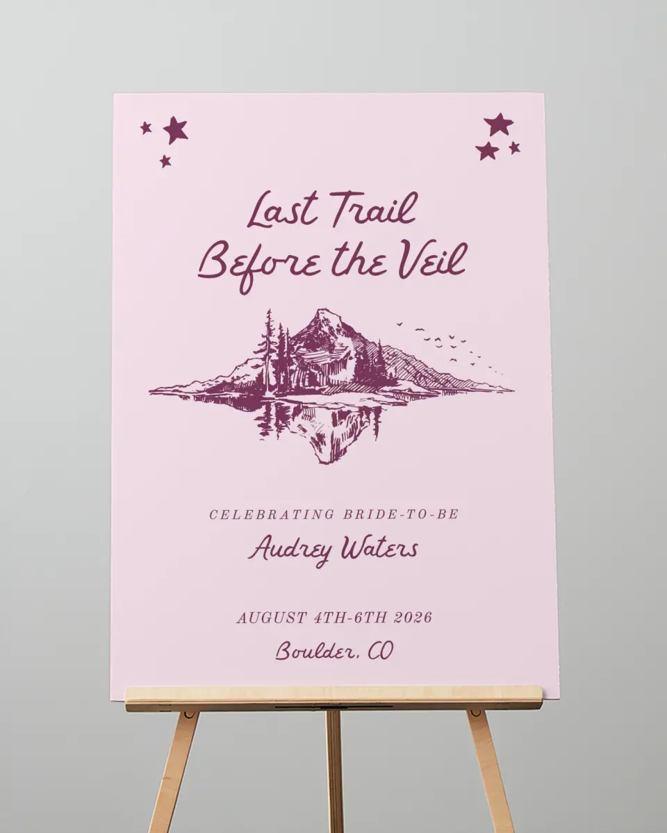 This is a 20" x 28" Welcome Sign called Last Trail printed in full color with Silver foil