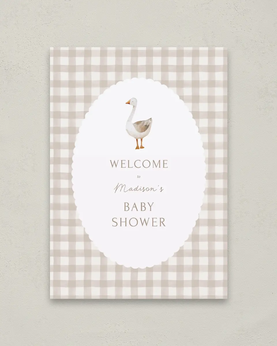 This is a 20" x 28" Welcome Baby Shower Sign called Mother Goose printed in full color