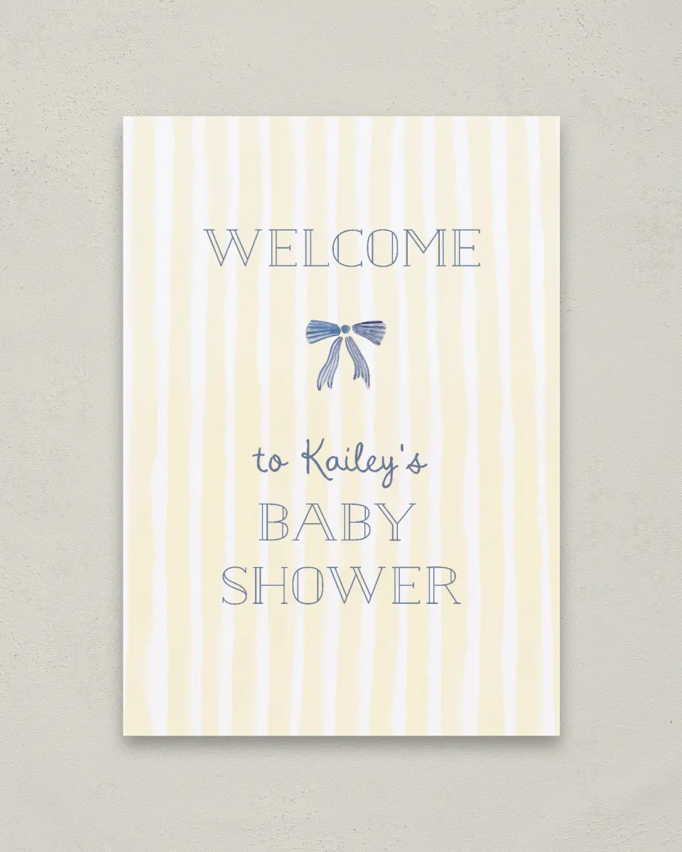 This is a 20" x 28" Welcome Baby Shower Sign called Ciao Baby printed in full color with Rose Gold foil