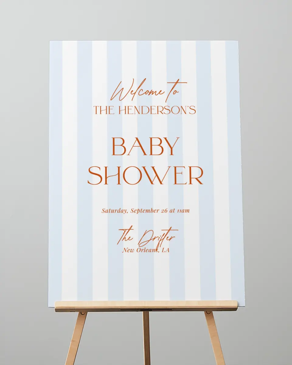 This is a 20" x 28" Welcome Baby Shower Sign called Sweet Stripes printed in full color