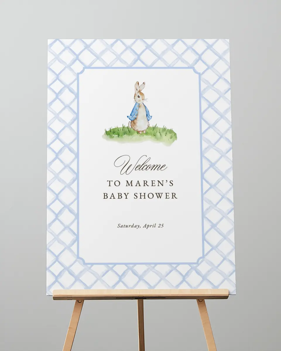 This is a 20" x 28" Welcome Baby Shower Sign called Cotton Tale printed in full color