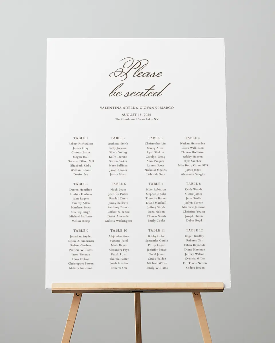 This is a 20" x 28" Seating Chart Sign called Holloway printed in full color