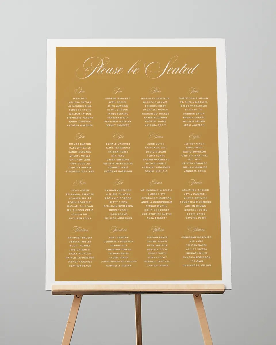 This is a 20" x 28" Seating Chart Sign called Wayzata printed in full color