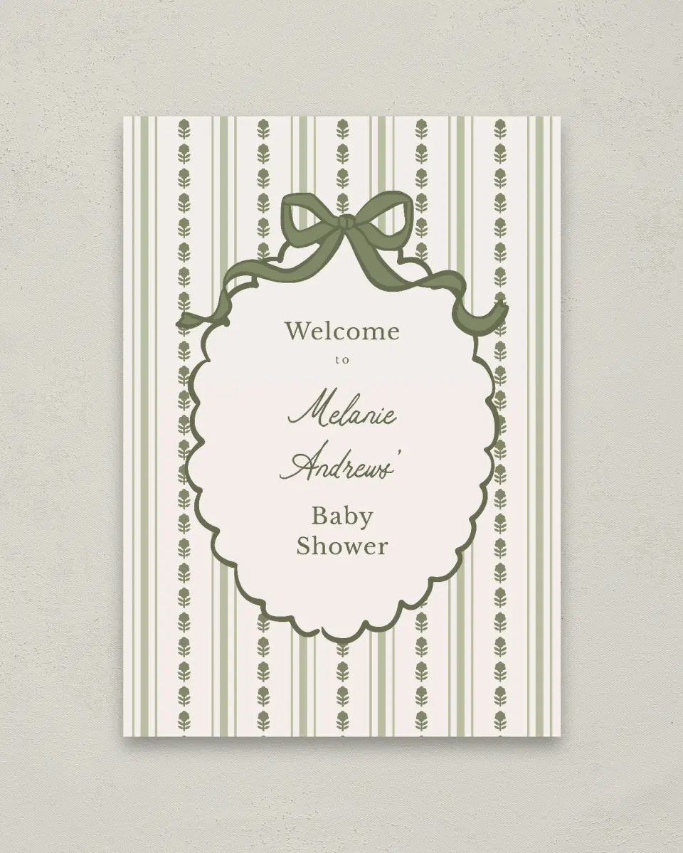 This is a 20" x 28" Welcome Baby Shower Sign called Coquette Darling printed in full color