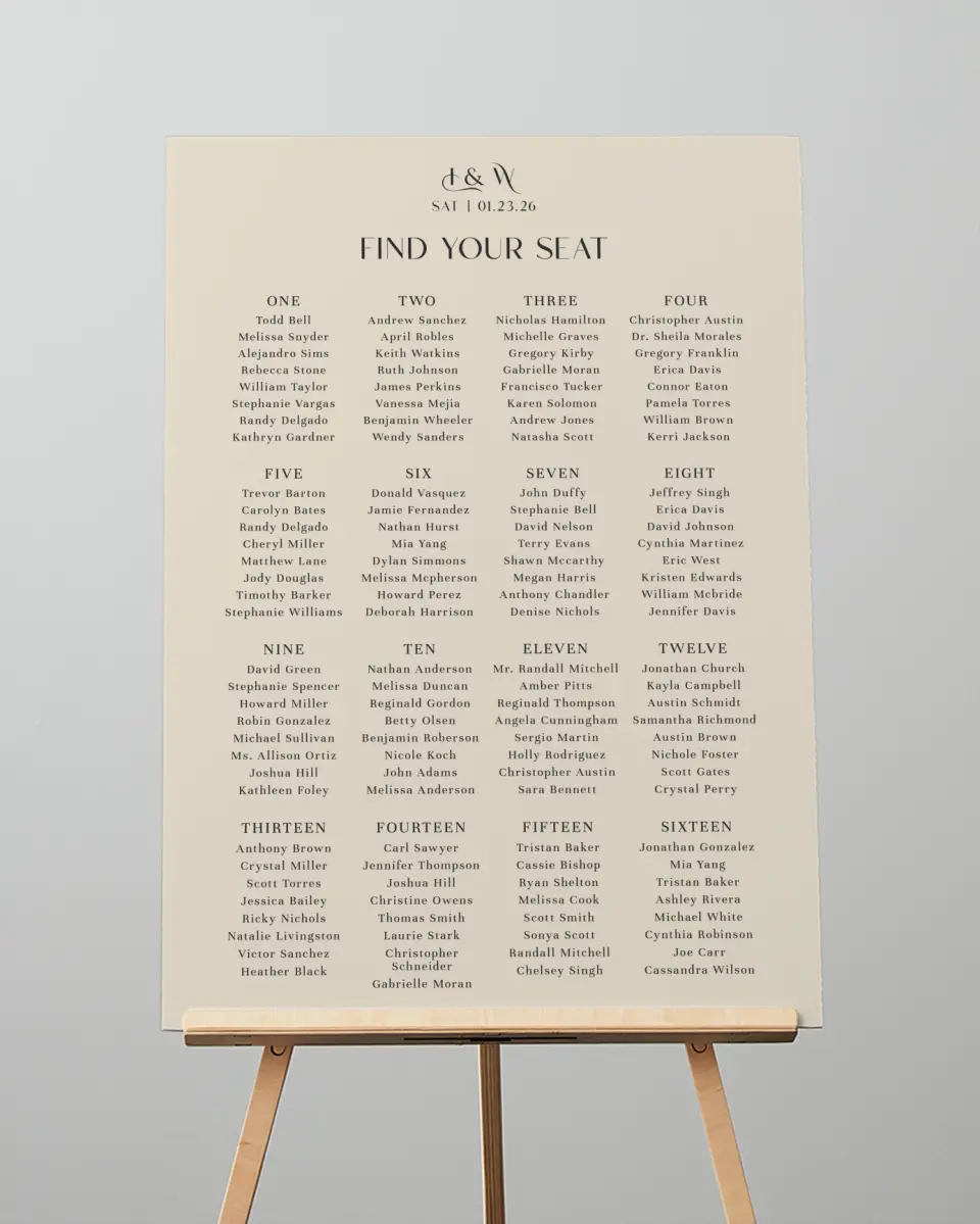 This is a 20" x 28" Seating Chart Sign called Winter Wildflowers printed in full color