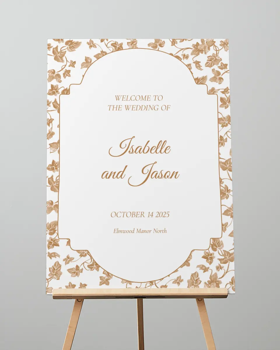 This is a 20" x 28" Welcome Sign called Elegant Autumn printed in full color