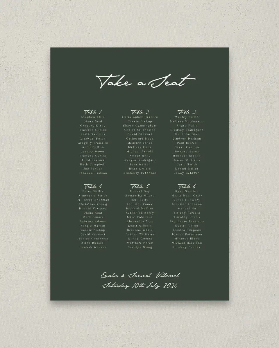 This is a 20" x 28" Seating Chart Sign called With Love printed in full color