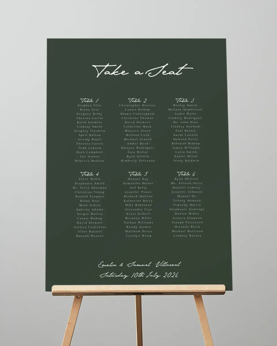 This is a 20" x 28" Seating Chart Sign called With Love printed in full color