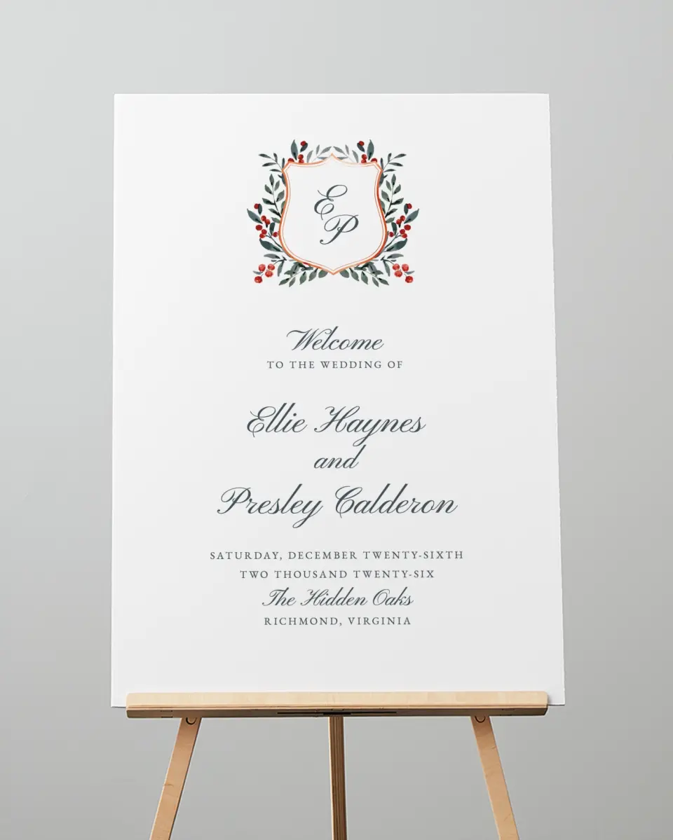 This is a 20" x 28" Welcome Sign called Heirloom Holly printed in full color