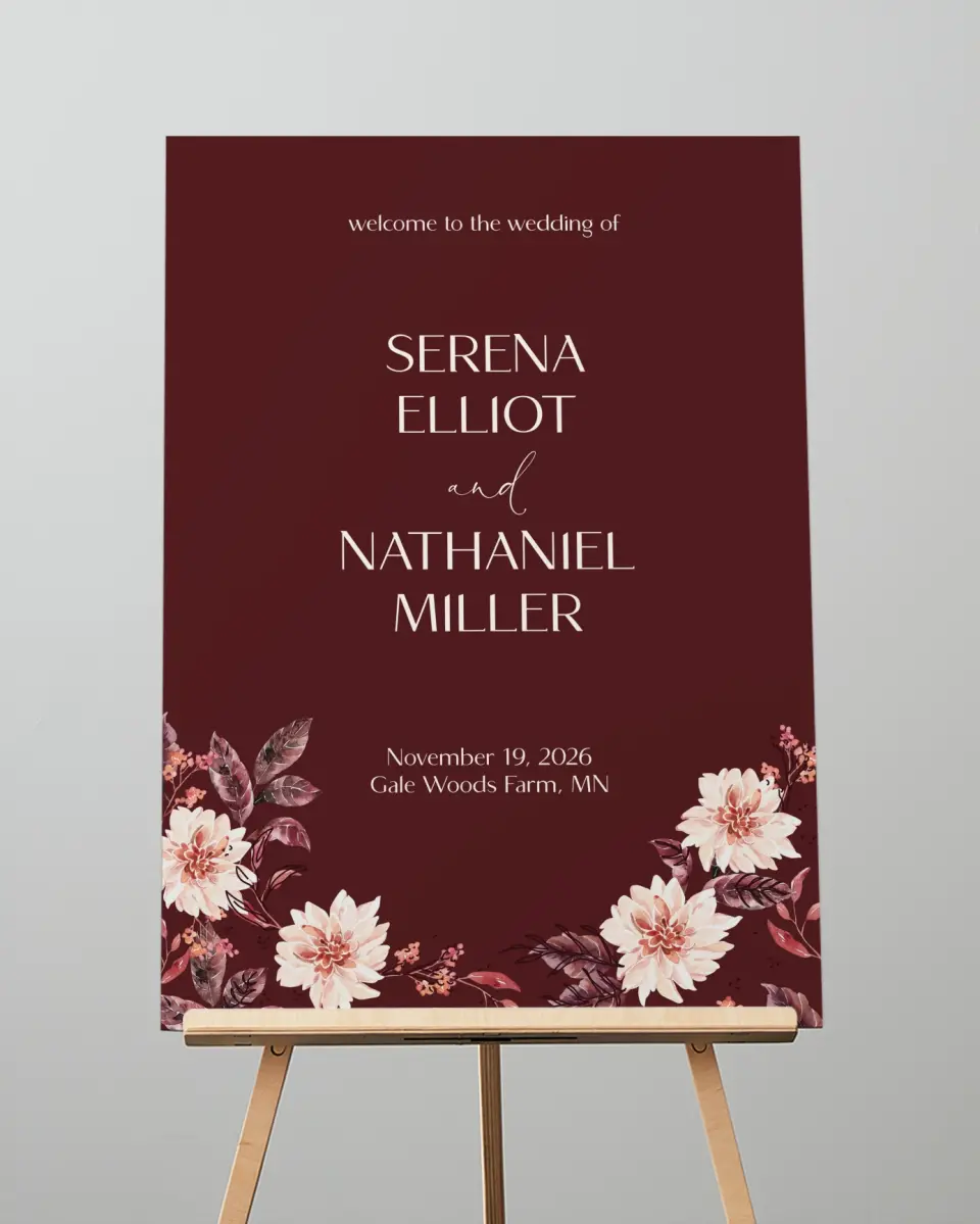 This is a 20" x 28" Welcome Sign called Fall Florals printed in full color