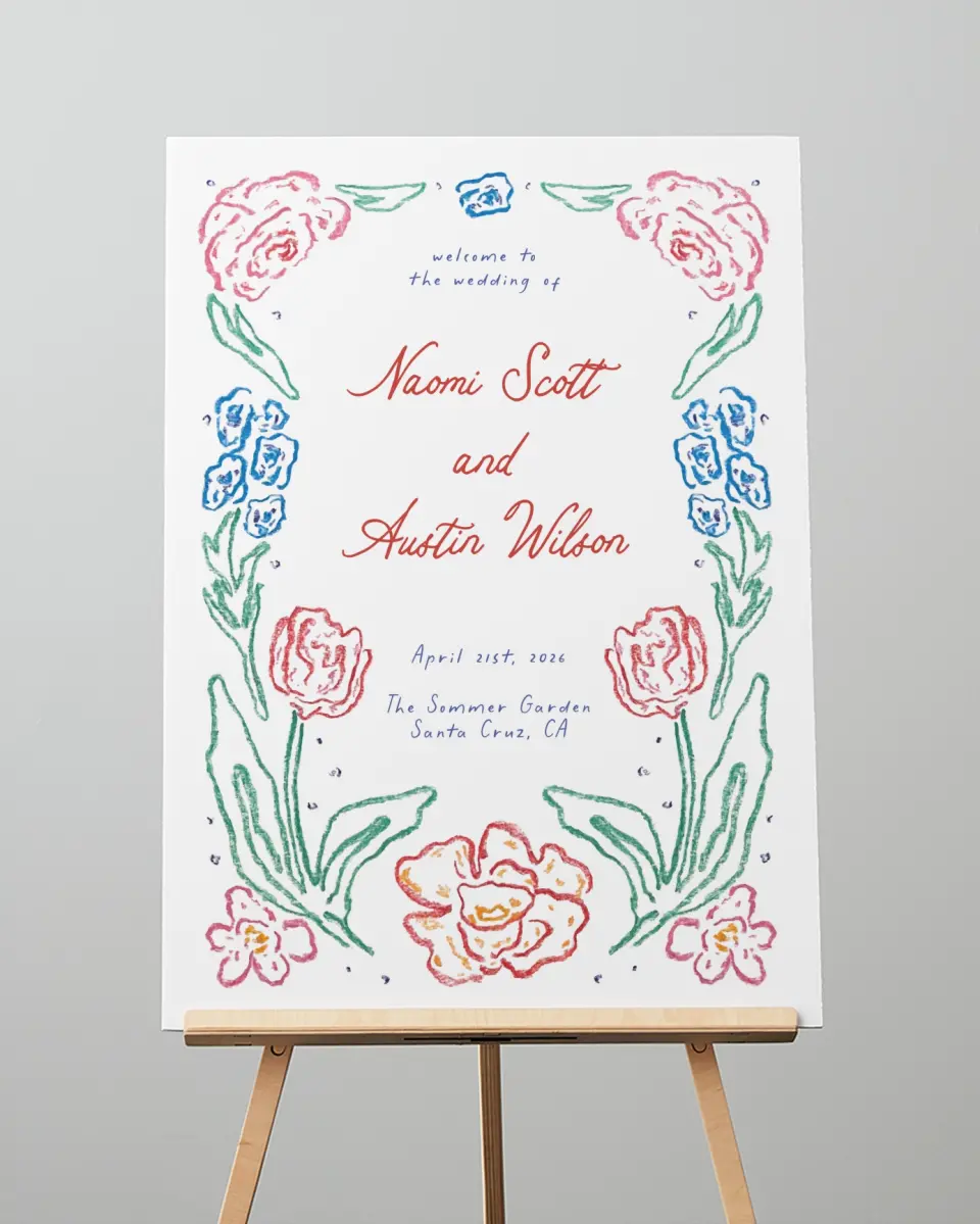 This is a 20" x 28" Welcome Sign called Whimsy Love printed in full color