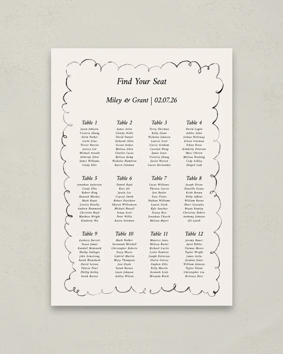 This is a 20" x 28" Seating Chart Sign called Mi Amor printed in full color