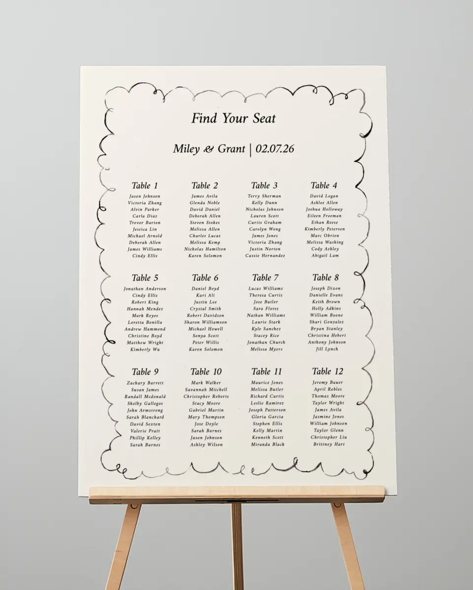 This is a 20" x 28" Seating Chart Sign called Mi Amor printed in full color