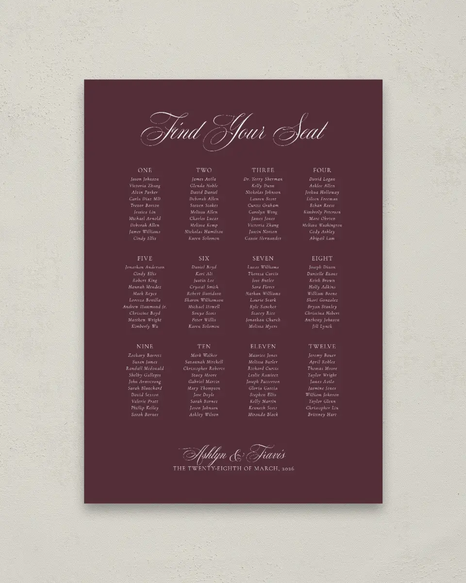 This is a 20" x 28" Seating Chart Sign called Georgetown printed in full color
