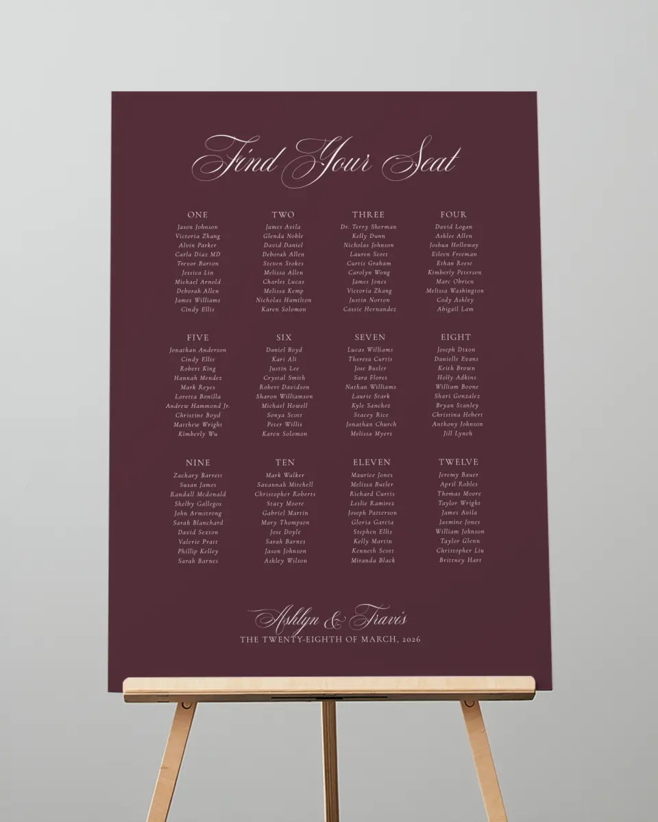 This is a 20" x 28" Seating Chart Sign called Georgetown printed in full color