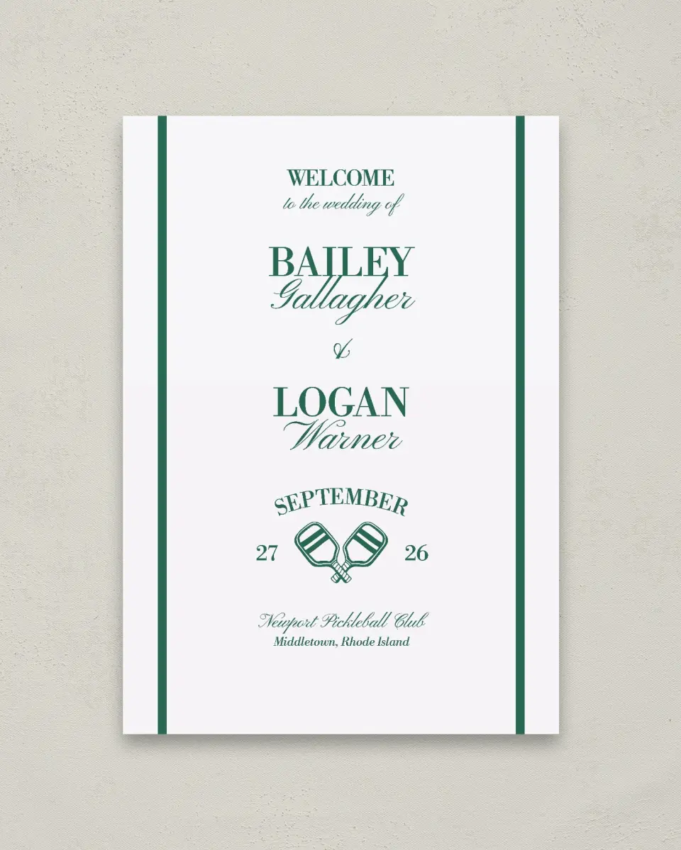 This is a 20" x 28" Welcome Sign called Serving Up Forever printed in full color