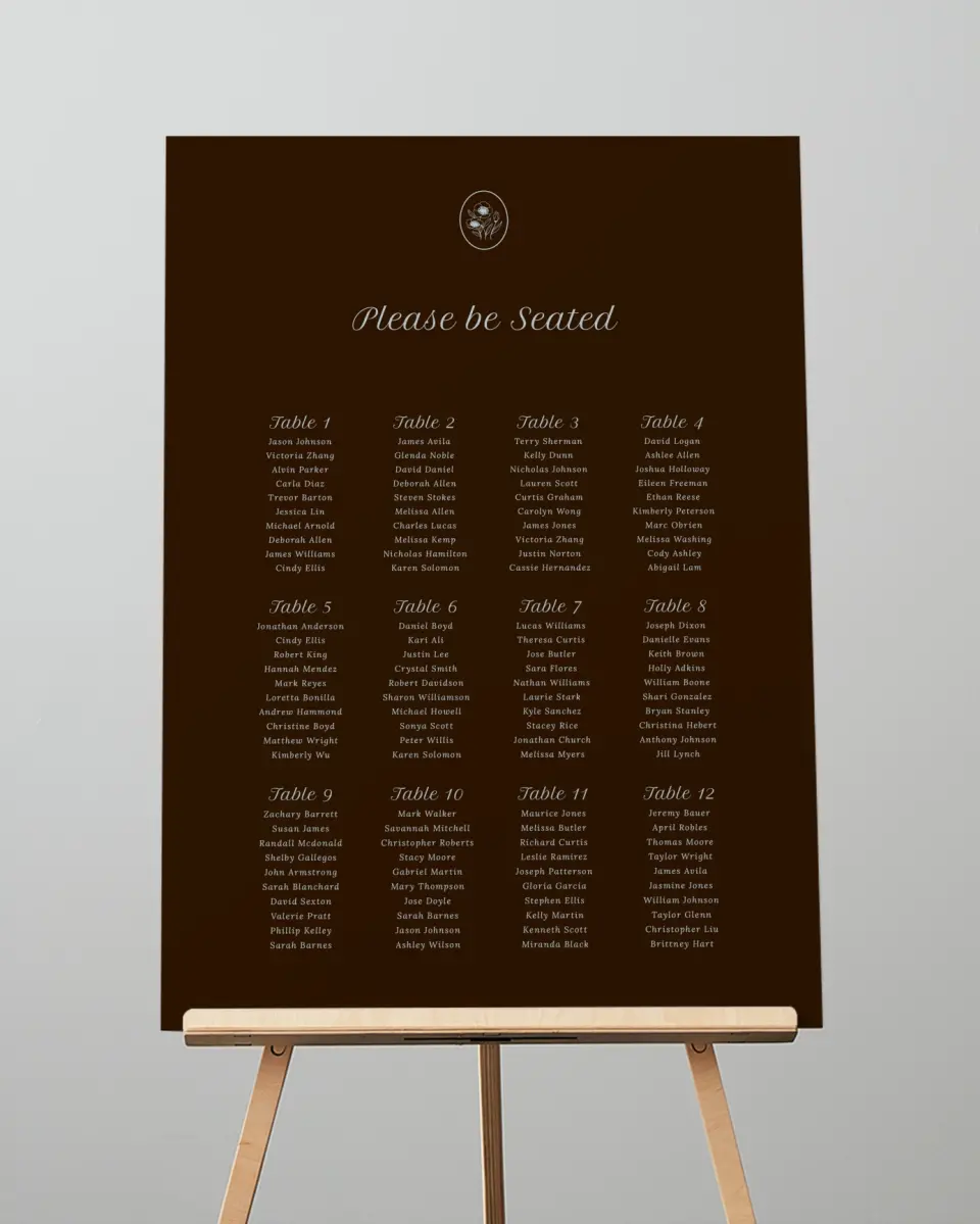This is a 20" x 28" Seating Chart Sign called Montauk printed in full color